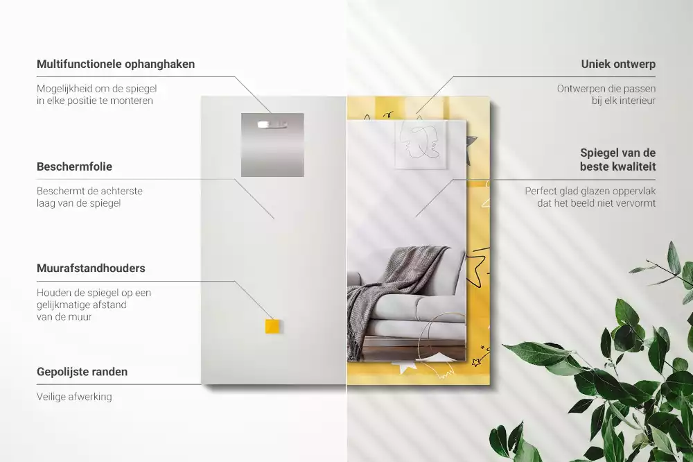 Négyszögletes díszes tükör Különböző csillagok rajzai