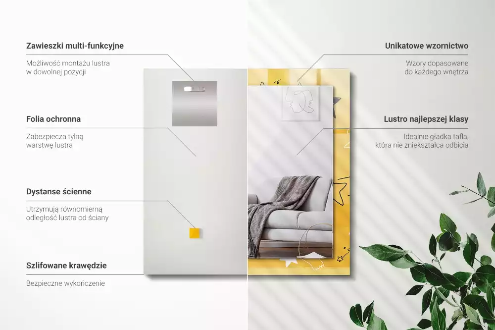 Négyszögletes díszes tükör Különböző csillagok rajzai