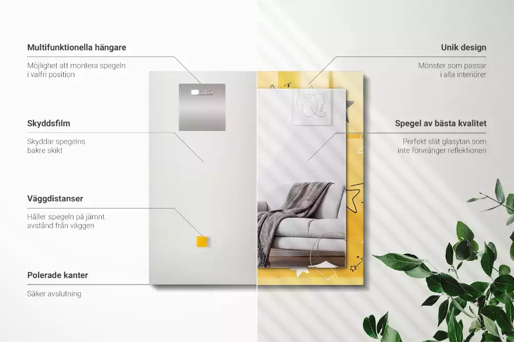 Négyszögletes díszes tükör Különböző csillagok rajzai