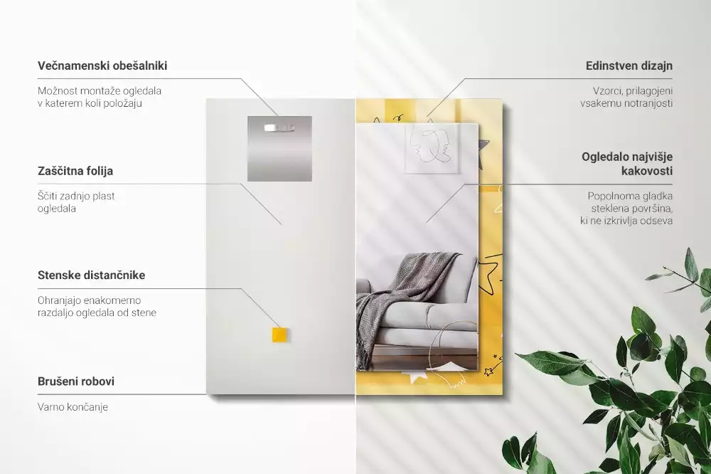 Négyszögletes díszes tükör Különböző csillagok rajzai