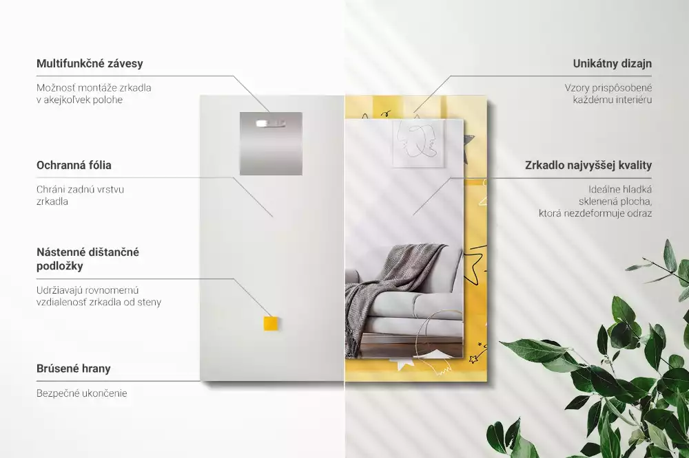 Négyszögletes díszes tükör Különböző csillagok rajzai