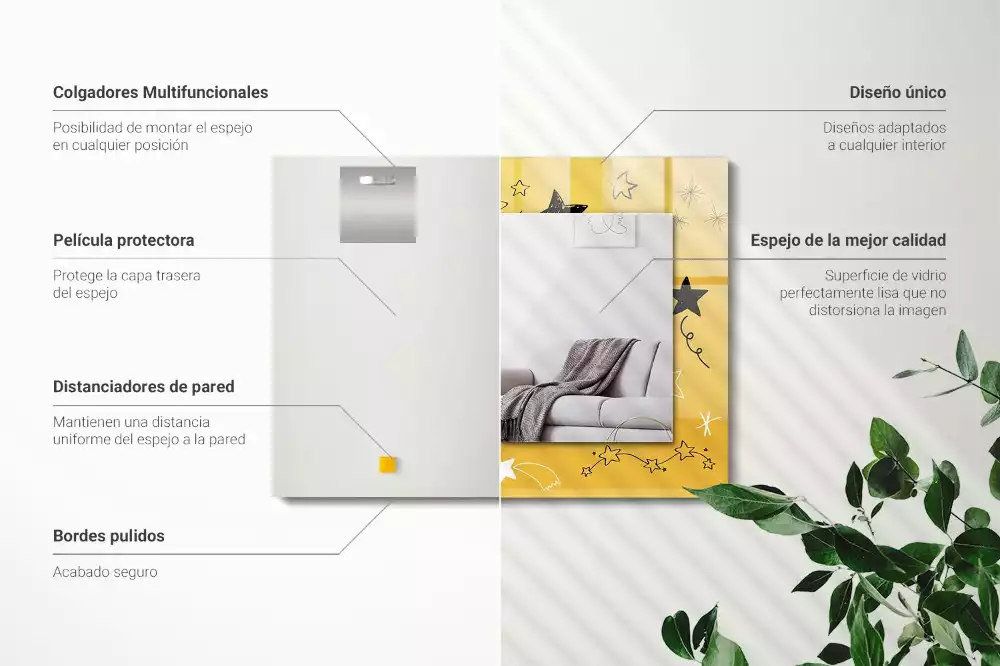 Négyszögletes díszes tükör Különböző csillagok rajzai