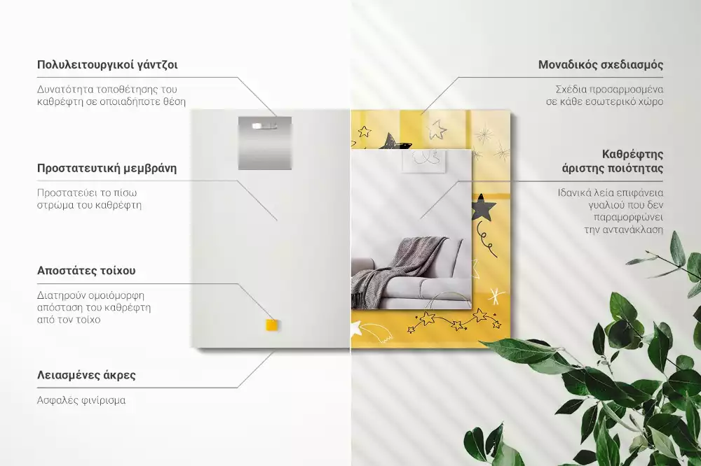 Négyszögletes díszes tükör Különböző csillagok rajzai