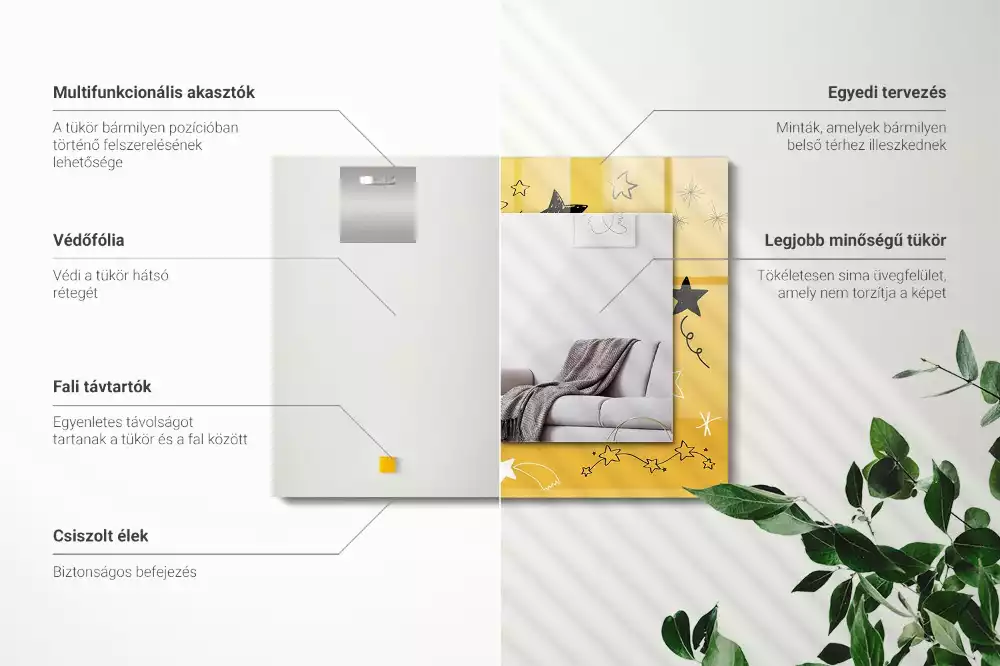 Négyszögletes díszes tükör Különböző csillagok rajzai