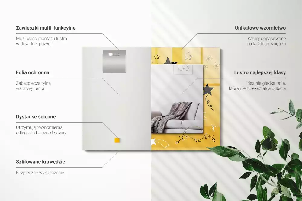 Négyszögletes díszes tükör Különböző csillagok rajzai