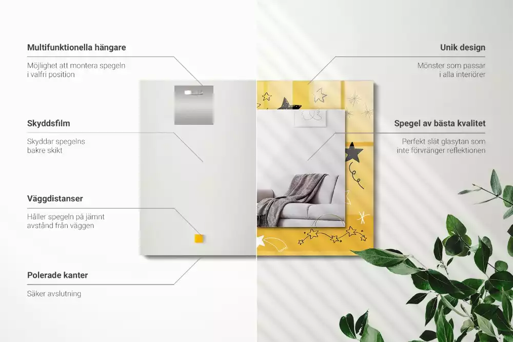 Négyszögletes díszes tükör Különböző csillagok rajzai