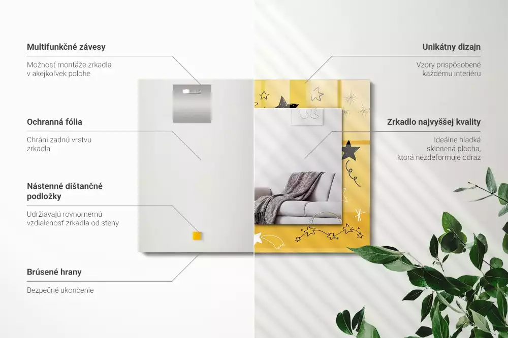 Négyszögletes díszes tükör Különböző csillagok rajzai