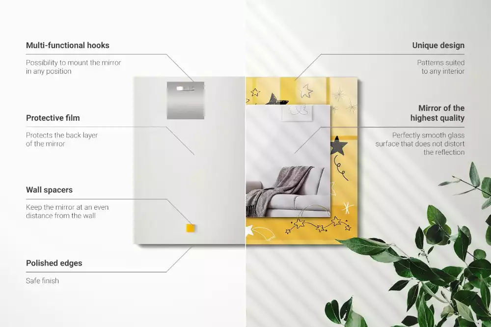 Négyszögletes díszes tükör Különböző csillagok rajzai