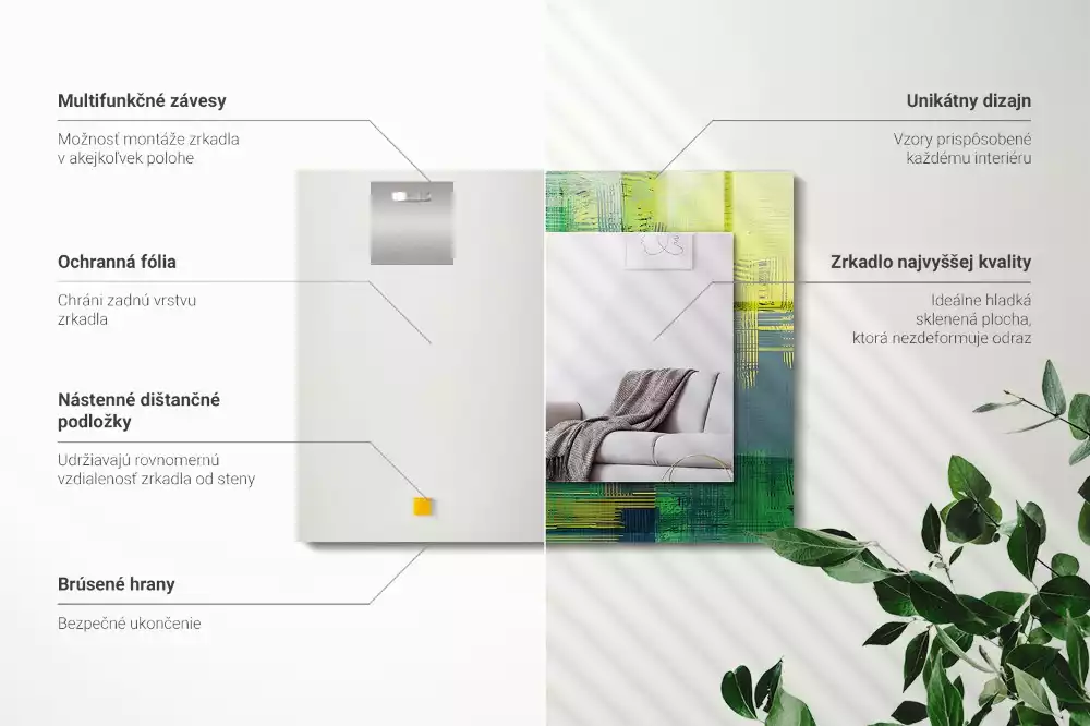 Négyszögletes díszes tükör Színek absztrakt összetétele