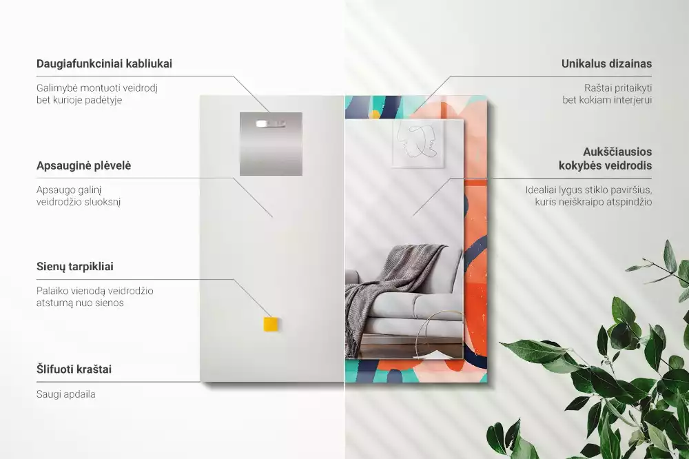 Négyszögletes díszes tükör Absztrakt színes grafika