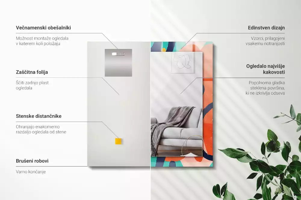 Négyszögletes díszes tükör Absztrakt színes grafika