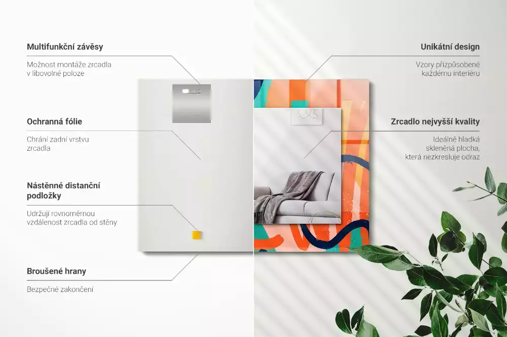 Négyszögletes díszes tükör Absztrakt színes grafika