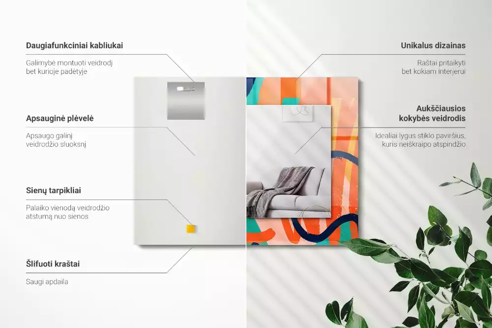 Négyszögletes díszes tükör Absztrakt színes grafika