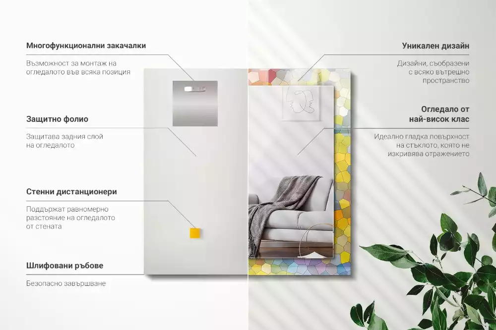 Négyszögletes díszes tükör Színes absztrakt mozaik