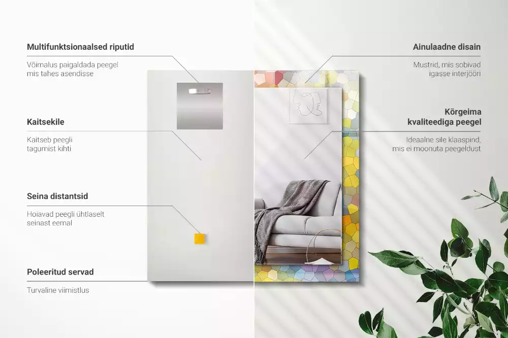 Négyszögletes díszes tükör Színes absztrakt mozaik