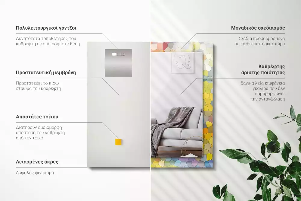 Négyszögletes díszes tükör Színes absztrakt mozaik