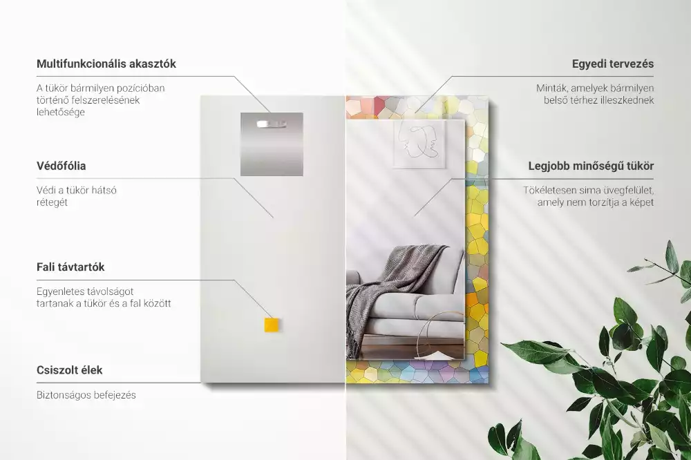 Négyszögletes díszes tükör Színes absztrakt mozaik