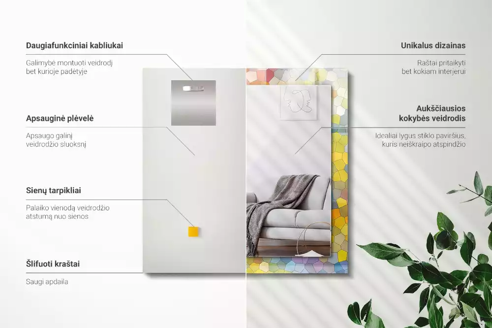 Négyszögletes díszes tükör Színes absztrakt mozaik