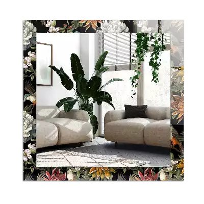 Négyszögletes díszes tükör Virágok és madarak