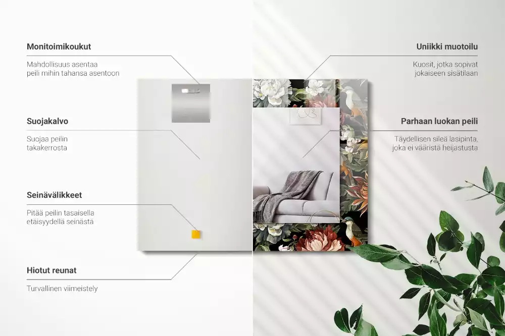 Négyszögletes díszes tükör Virágok és madarak