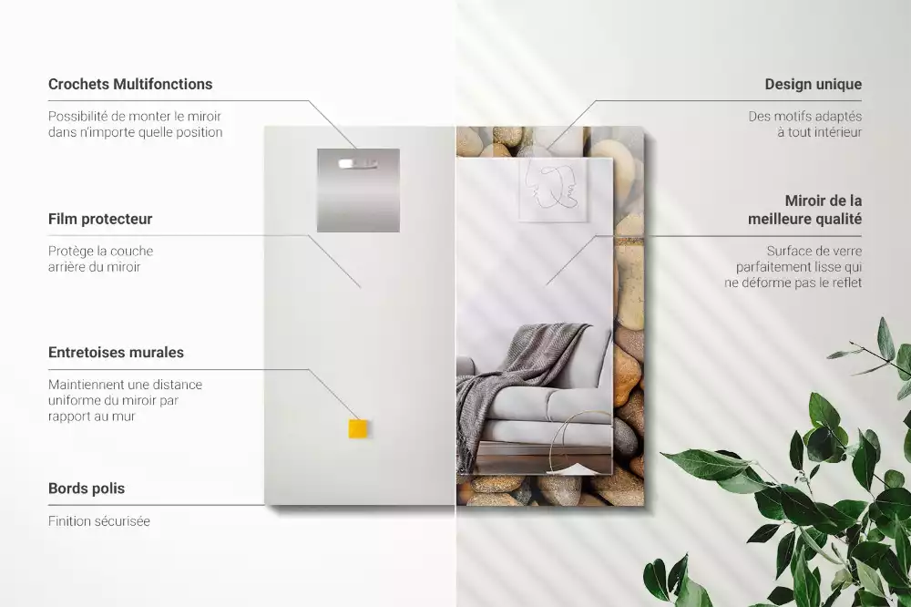 Négyszögletes díszes tükör Színes sima kövek