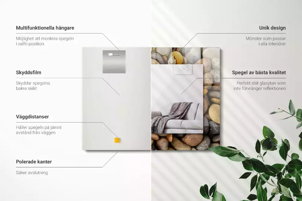 Négyszögletes díszes tükör Színes sima kövek