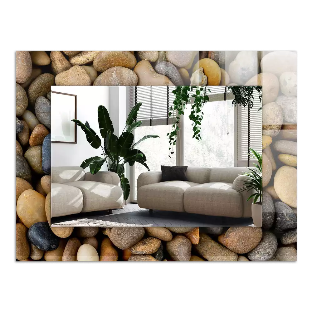 Négyszögletes díszes tükör Színes sima kövek