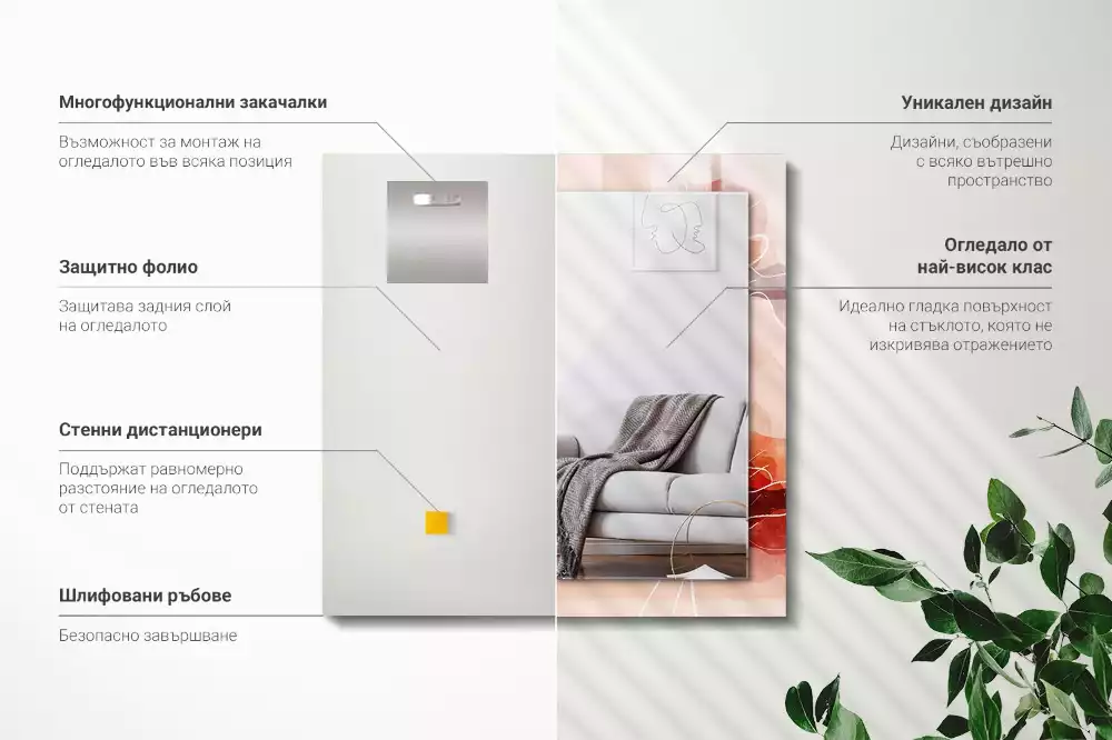 Négyszögletes díszes tükör Absztrakt virág minták