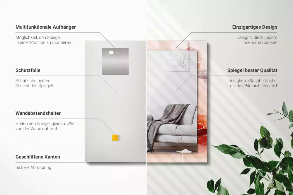 Négyszögletes díszes tükör Absztrakt virág minták