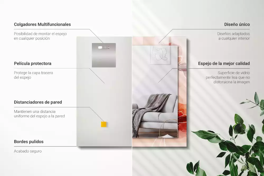 Négyszögletes díszes tükör Absztrakt virág minták