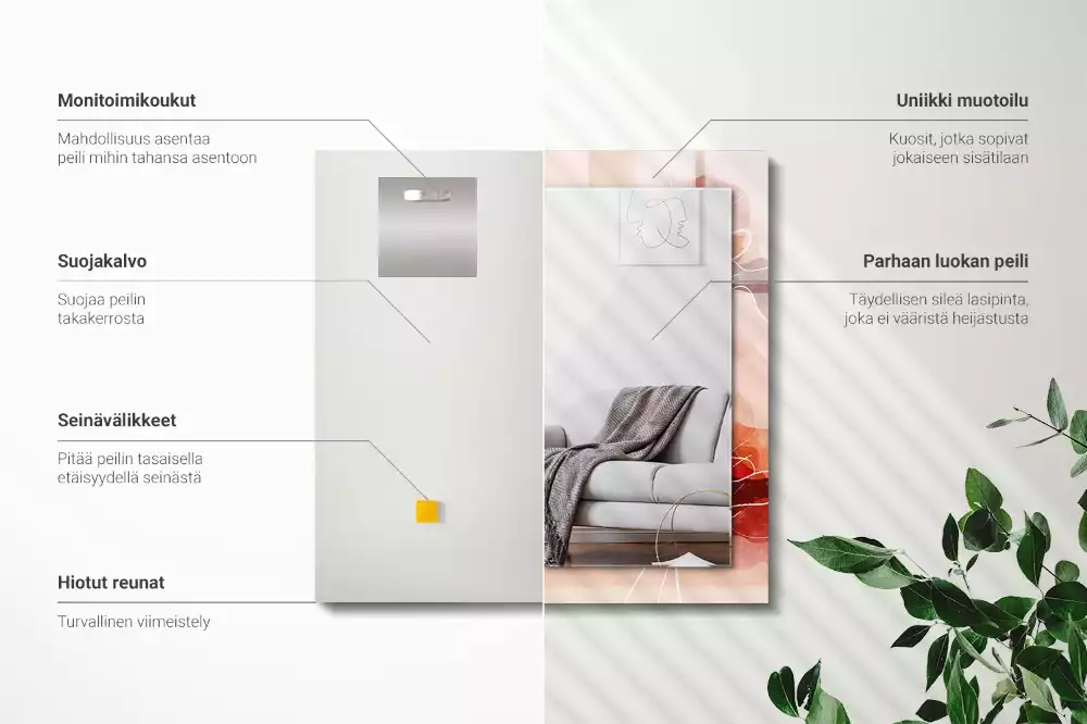 Négyszögletes díszes tükör Absztrakt virág minták