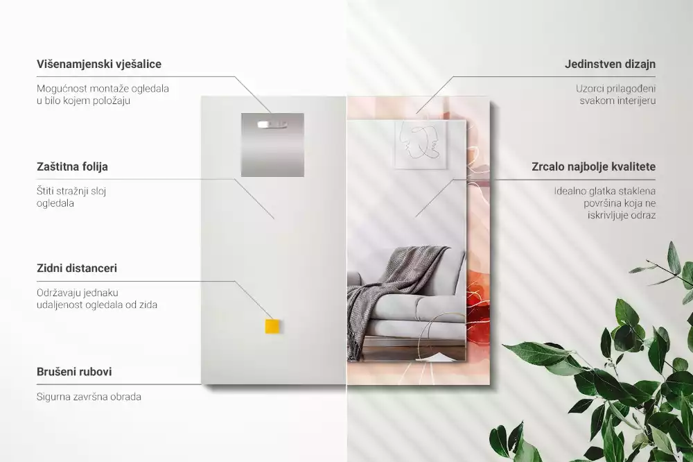 Négyszögletes díszes tükör Absztrakt virág minták