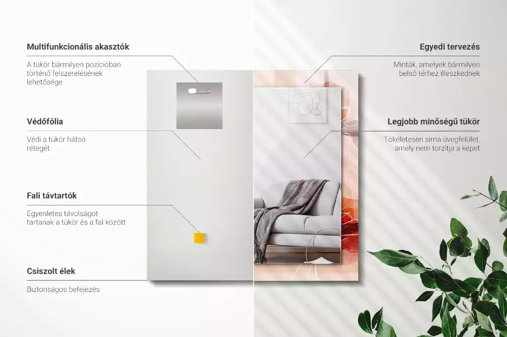 Négyszögletes díszes tükör Absztrakt virág minták