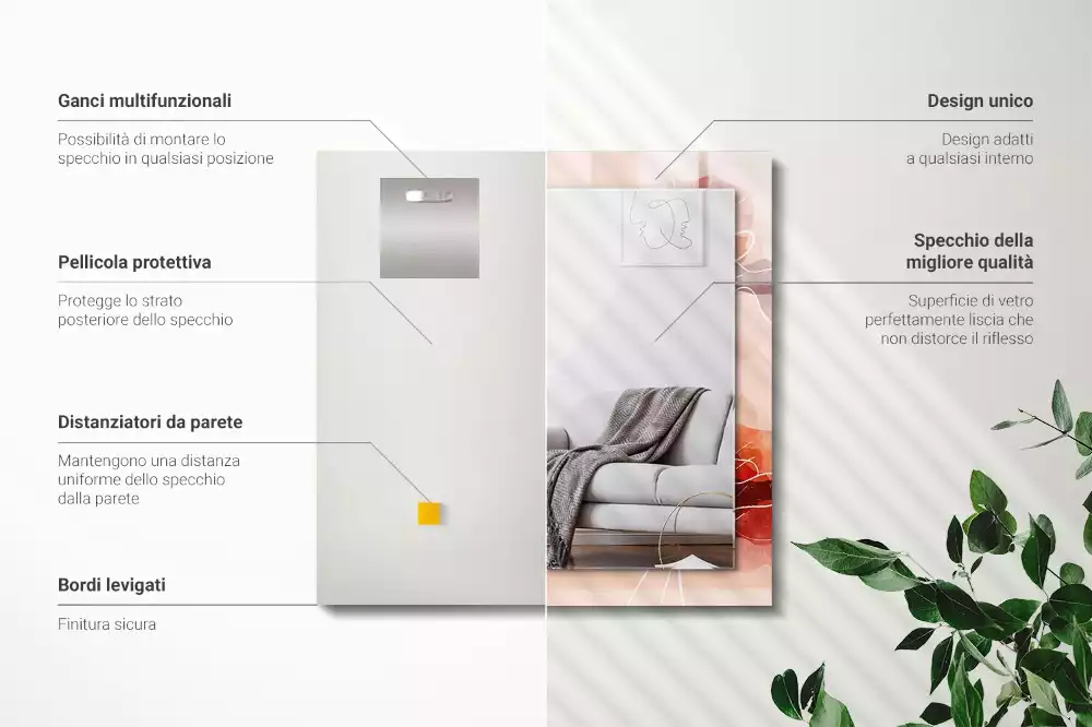 Négyszögletes díszes tükör Absztrakt virág minták