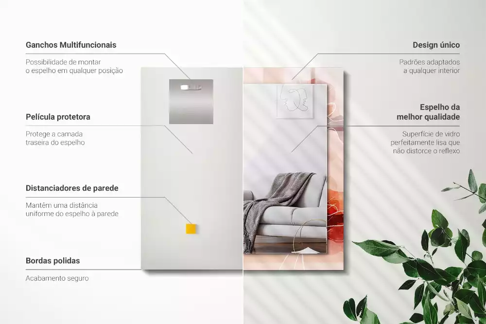 Négyszögletes díszes tükör Absztrakt virág minták