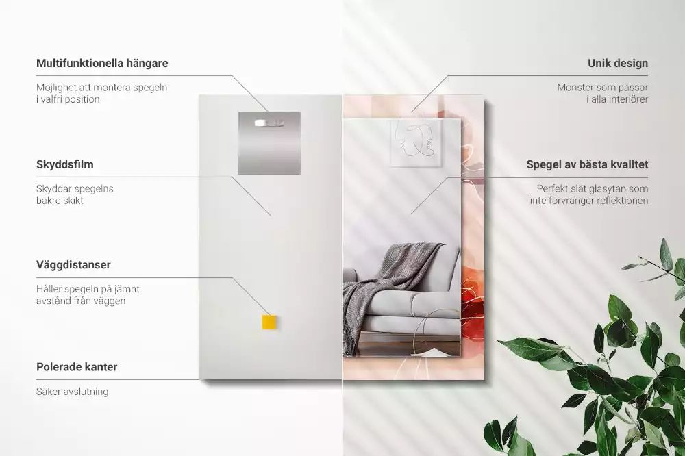 Négyszögletes díszes tükör Absztrakt virág minták