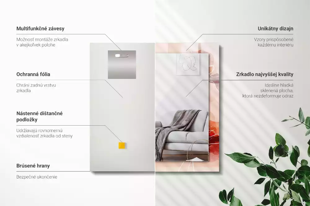 Négyszögletes díszes tükör Absztrakt virág minták