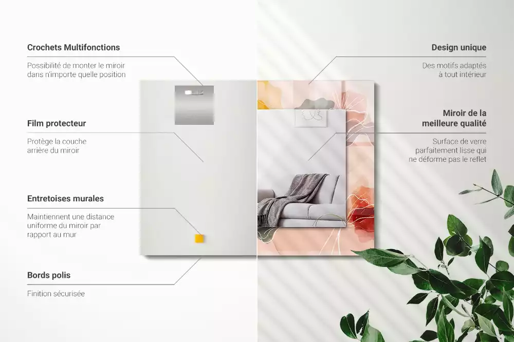 Négyszögletes díszes tükör Absztrakt virág minták