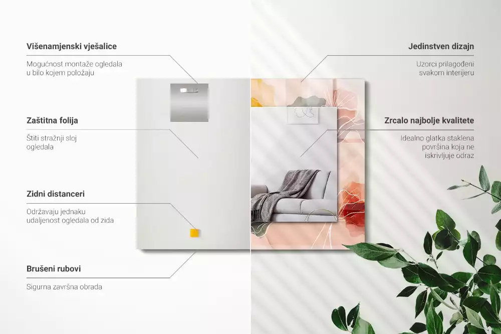 Négyszögletes díszes tükör Absztrakt virág minták