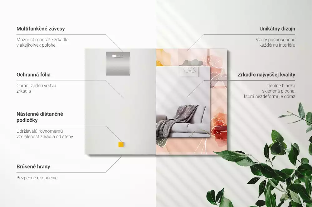 Négyszögletes díszes tükör Absztrakt virág minták