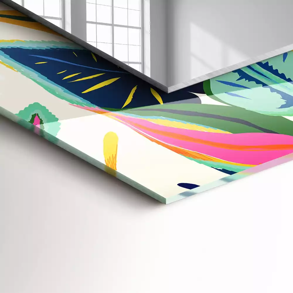 Négyszögletes díszes tükör Színes levelek minta