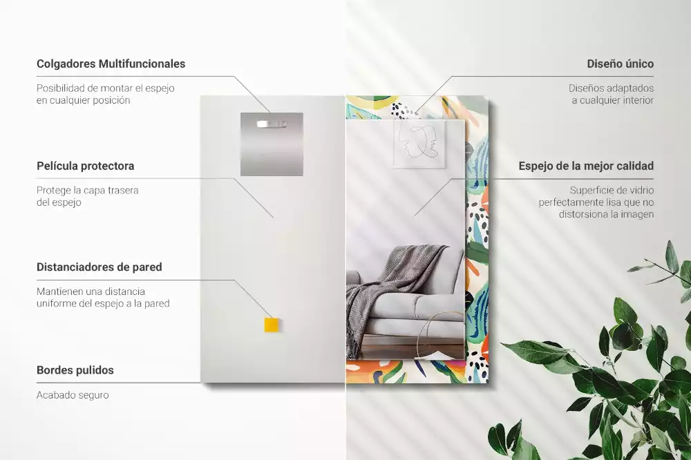 Négyszögletes díszes tükör Színes levelek minta