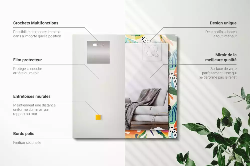 Négyszögletes díszes tükör Színes levelek minta