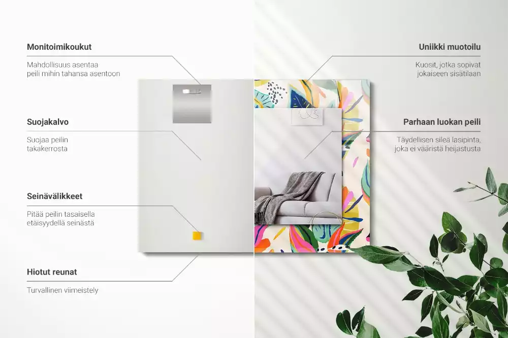 Négyszögletes díszes tükör Színes levelek minta