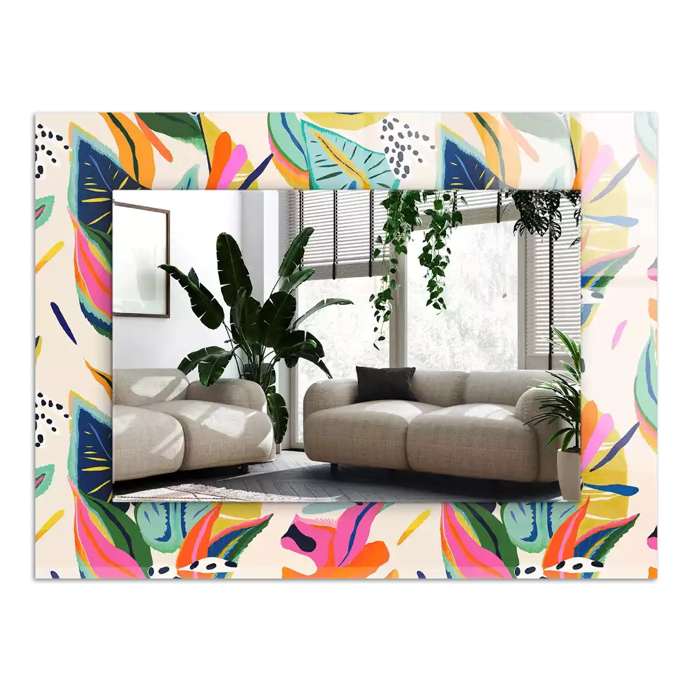 Négyszögletes díszes tükör Színes levelek minta