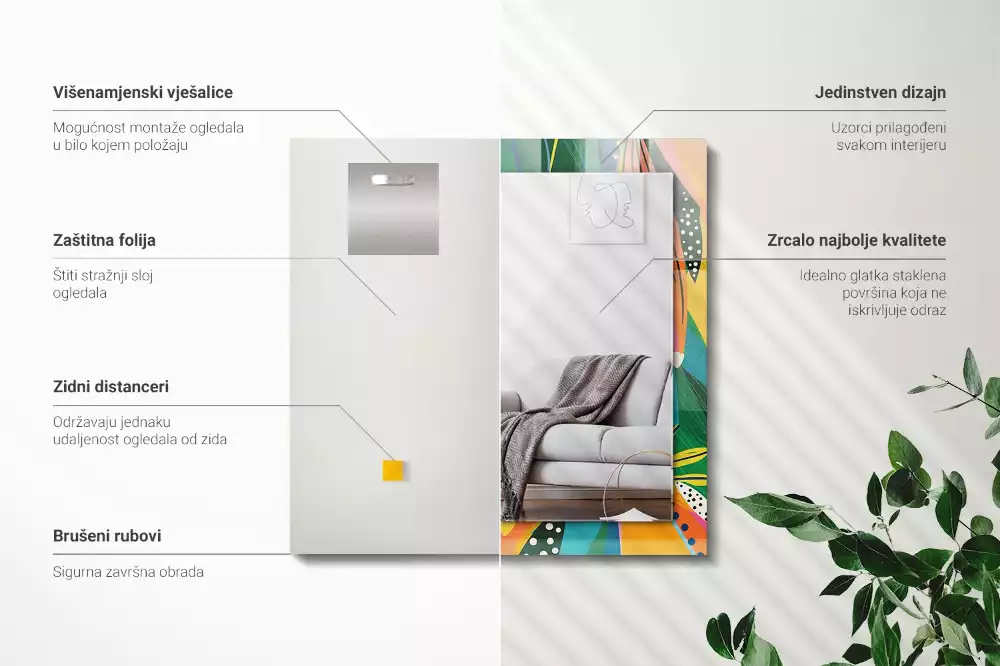 Négyszögletes díszes tükör Színes absztrakt minta