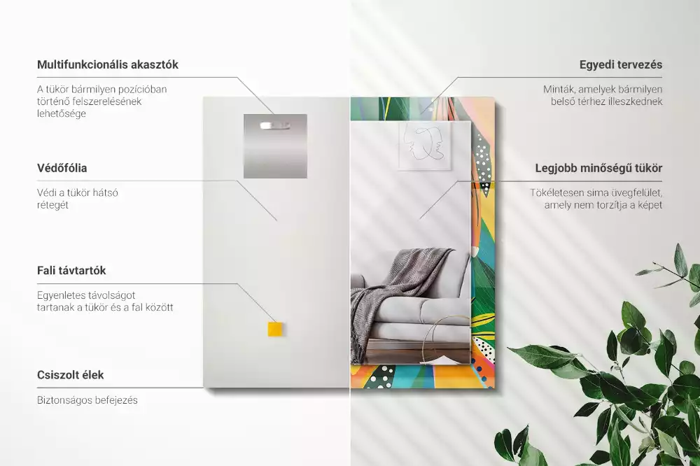 Négyszögletes díszes tükör Színes absztrakt minta