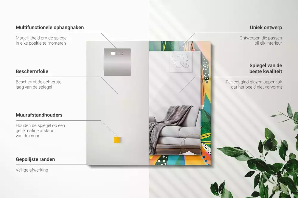 Négyszögletes díszes tükör Színes absztrakt minta