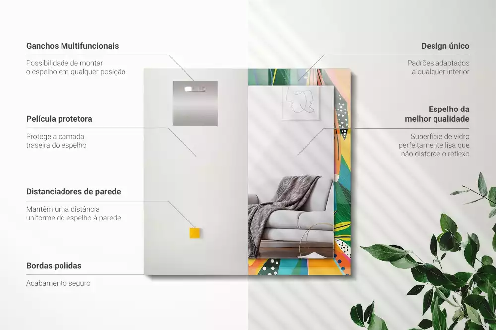 Négyszögletes díszes tükör Színes absztrakt minta