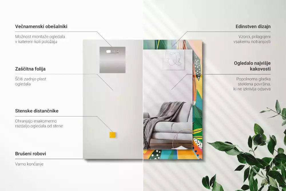 Négyszögletes díszes tükör Színes absztrakt minta